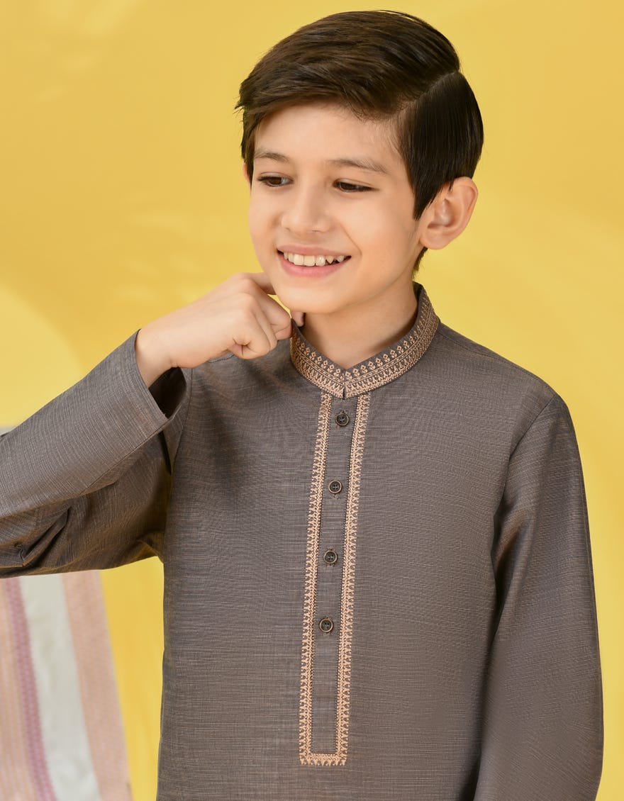 Brown Cotton Kid's Kameez Shalwar | Jcks-S-38999