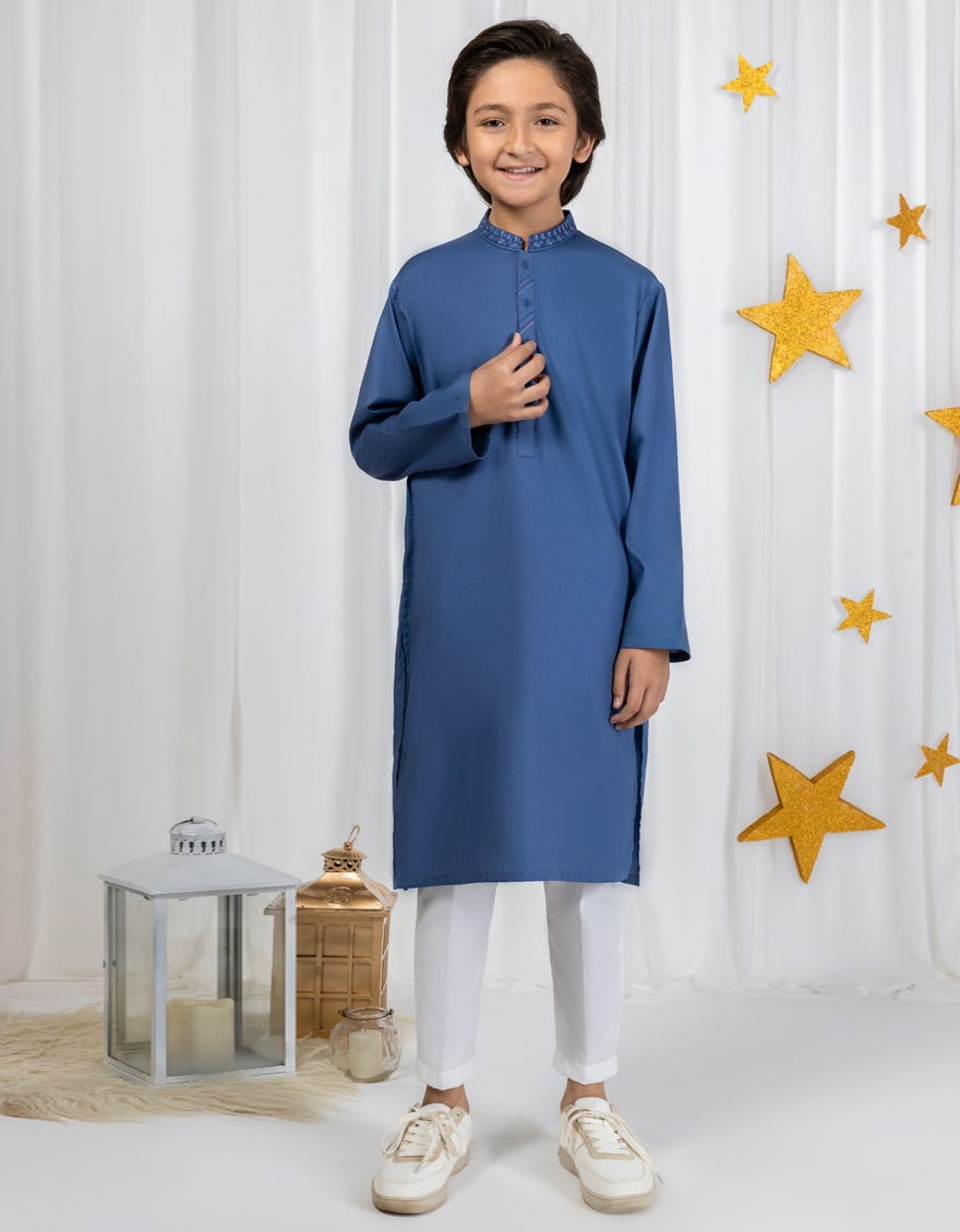 Dull Blue Blended Kid's Kurta | Jck-S-39012