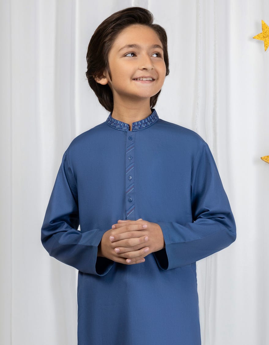 Dull Blue Blended Kid's Kurta | Jck-S-39012