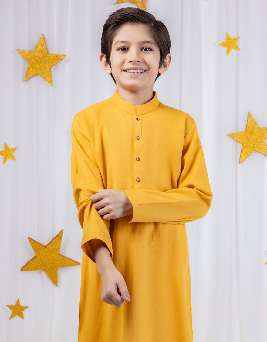 Yellow Cotton Kid's Kurta | Jck-S-39014