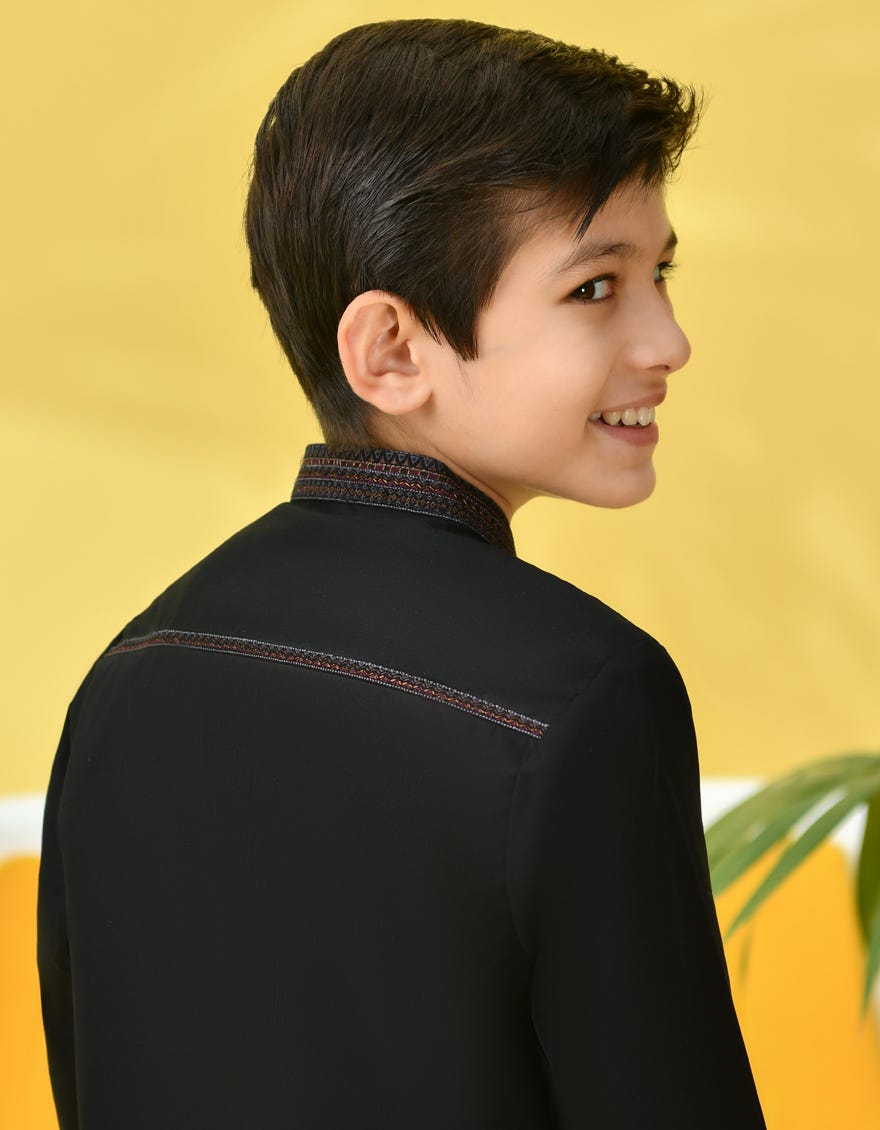 Black Cotton Kid's Kameez Shalwar | Jcks-S-39022
