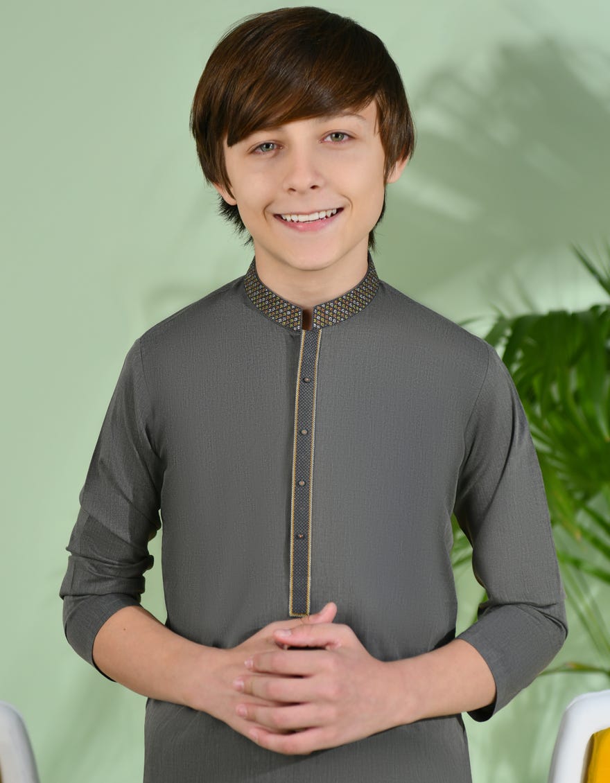 Grey Blended Kid's Kameez Shalwar | Jcks-S-39034