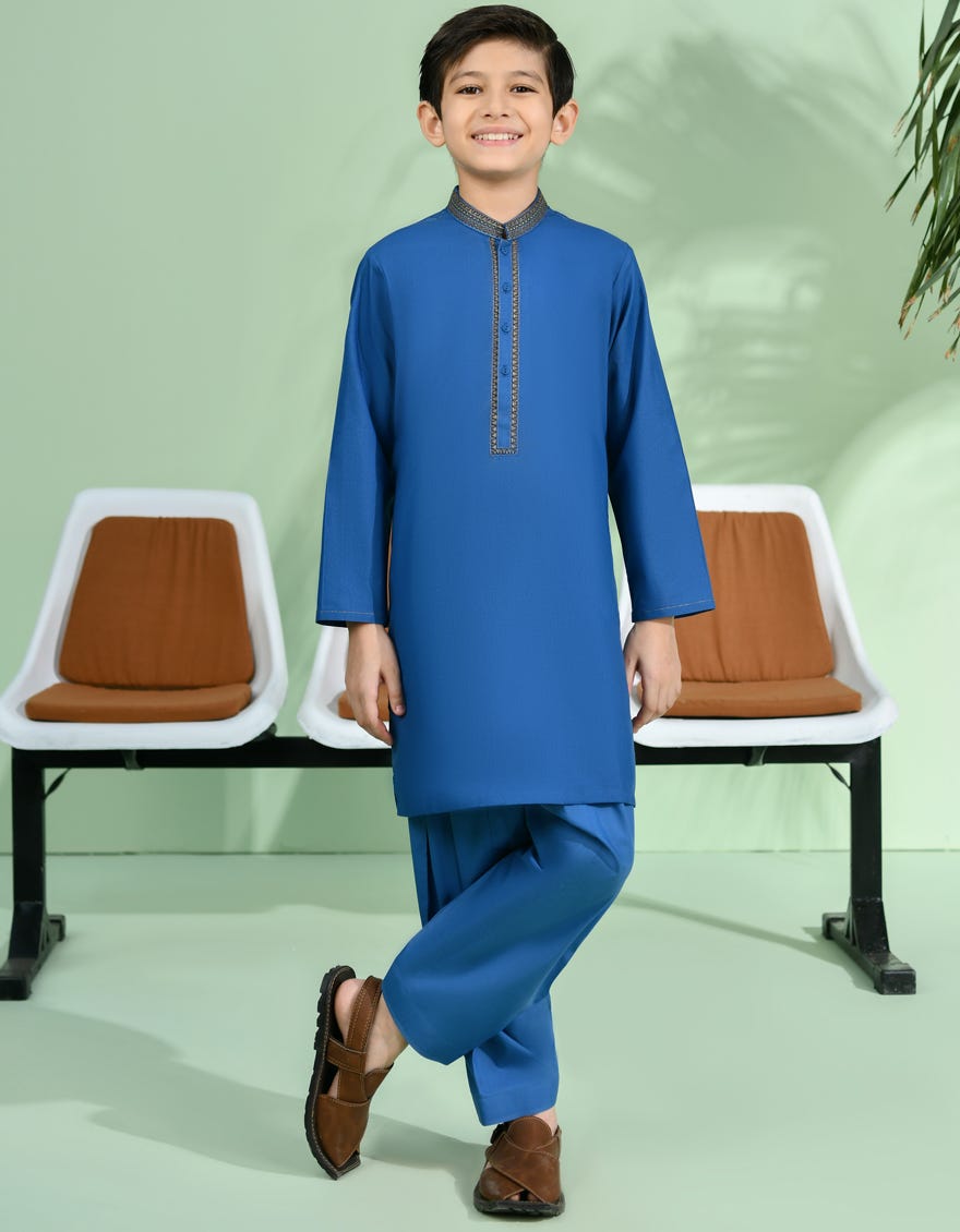Blue Blended Kid's Kameez Shalwar | Jcks-S-39037