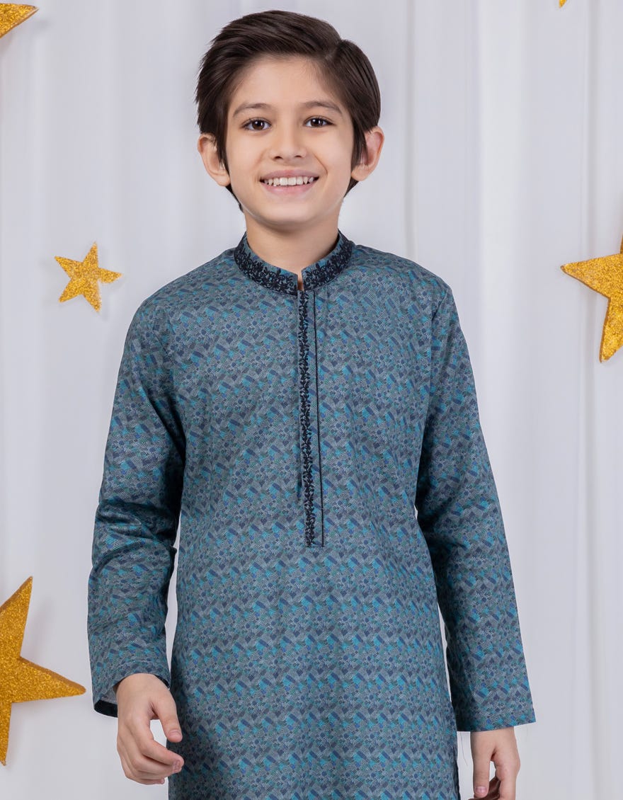 Greyish Green Kid's Kurta | Jck-S-39041