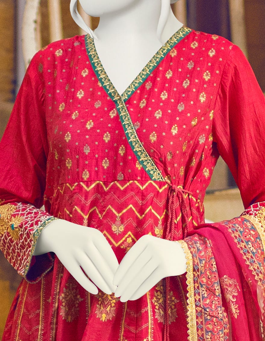 MAROON RAW SILK 3PC STITCHED | JJPW-S-JPS-22-3912 FB