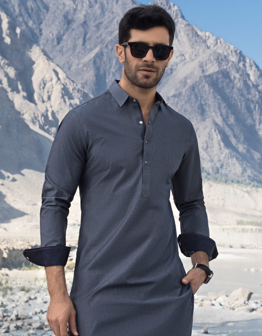 BLUEISH GREY COTTON KAMEEZ SHALWAR | JJKS-A-39189