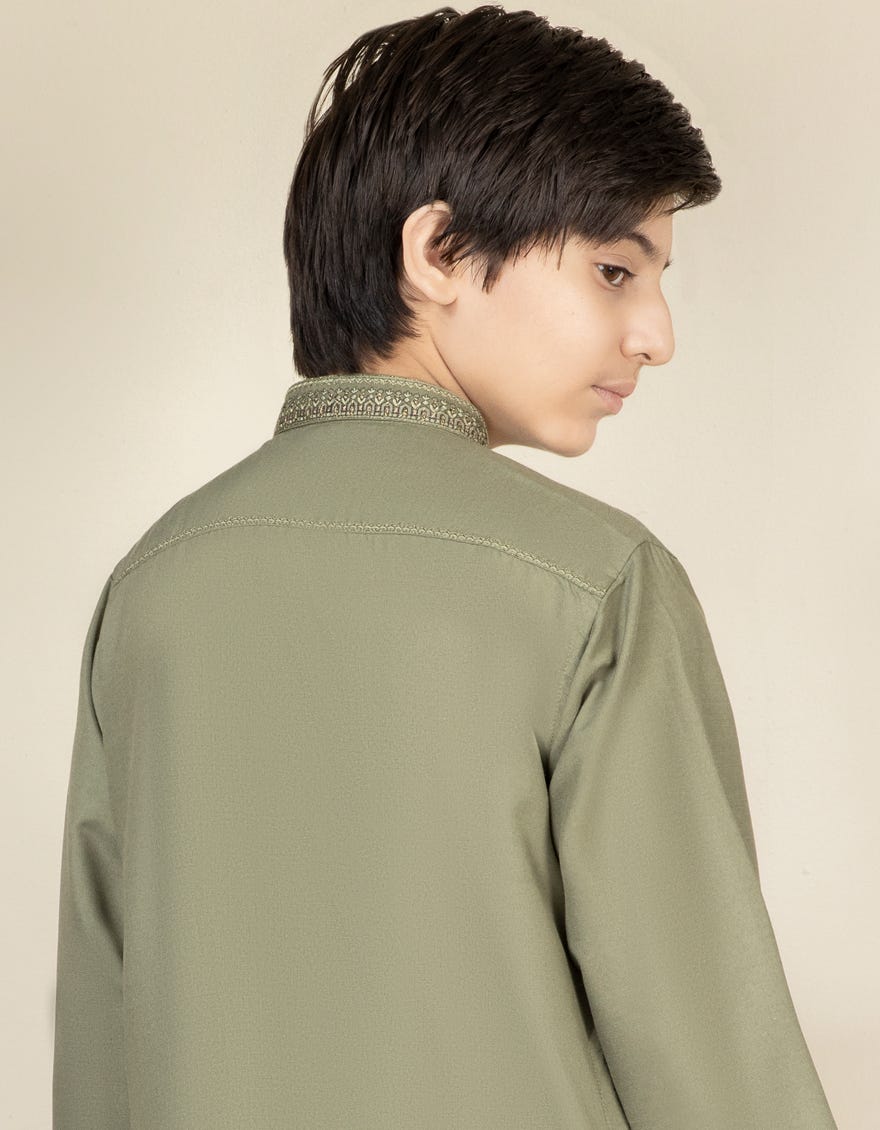 LIGHT OLIVE BLENDED KAMEEZ SHALWAR | JCKS-S-39275