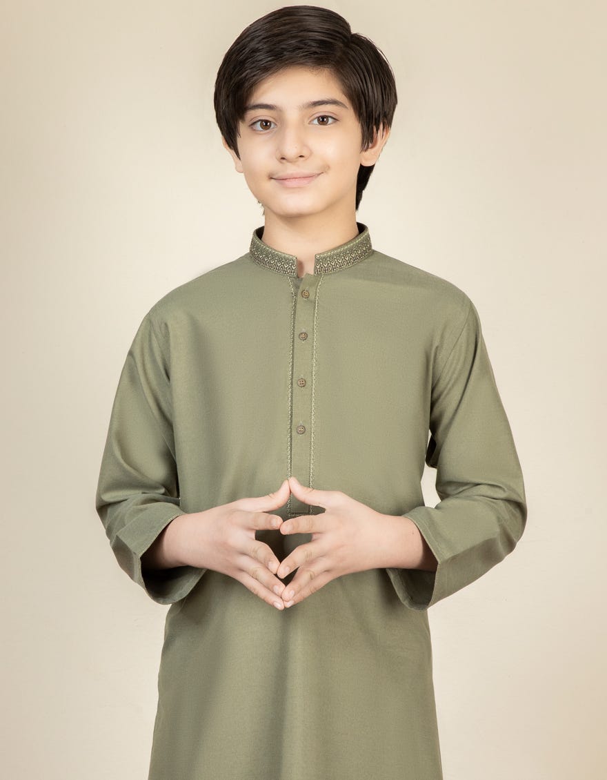 LIGHT OLIVE BLENDED KAMEEZ SHALWAR | JCKS-S-39275