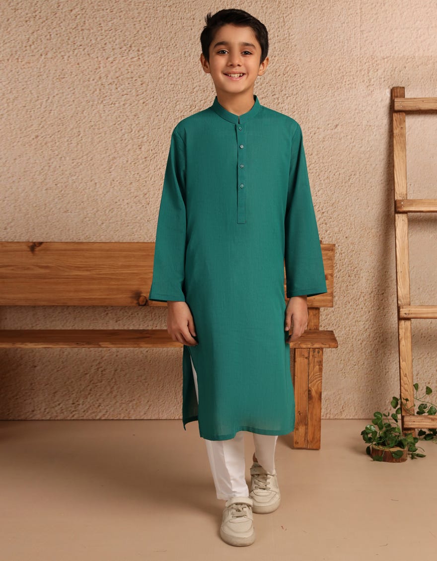 GREEN COTTON PLAIN KURTA