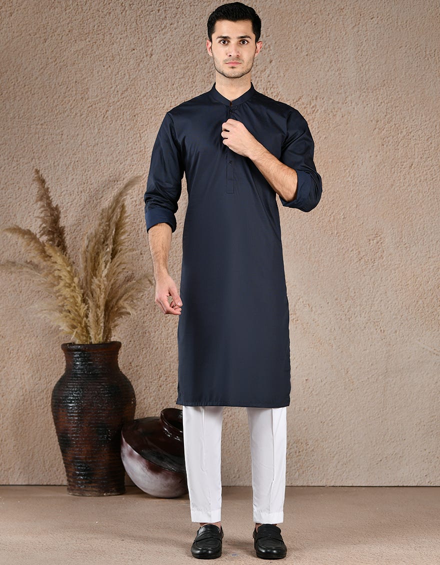 NAVY BLUE COTTON KURTA | JJK-S-39308