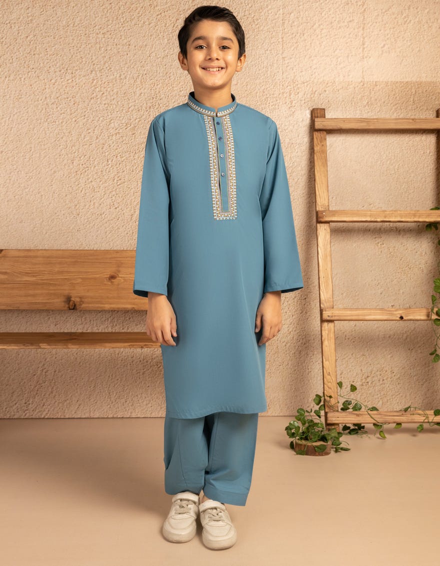DULL BLUE BLENDED FORMAL KAMEEZ SHALWAR