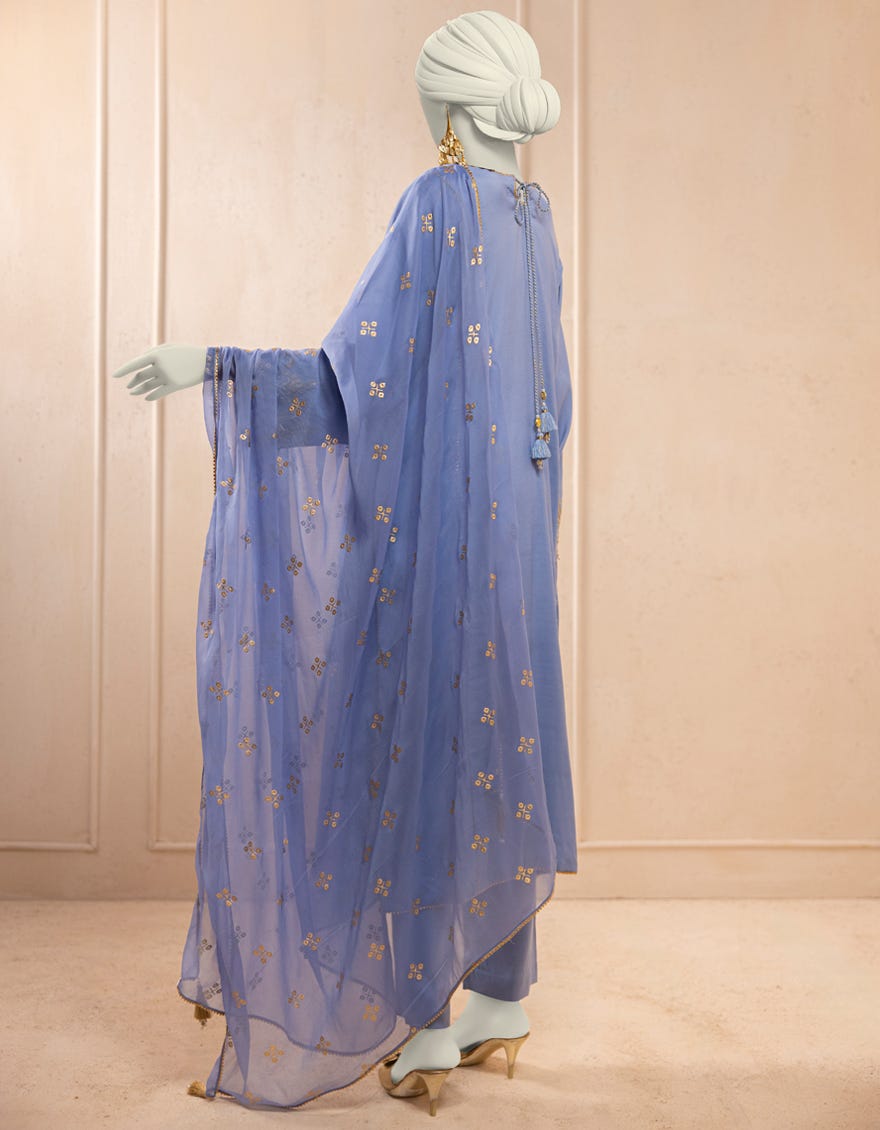 BLUE SILK EMBROIDERED 3PC STITCHED