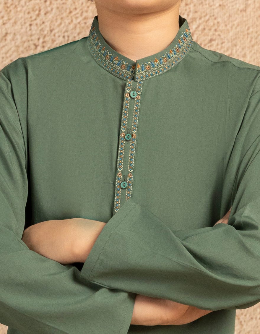 GREEN BLENDED SEMI-FORMAL KAMEEZ SHALWAR