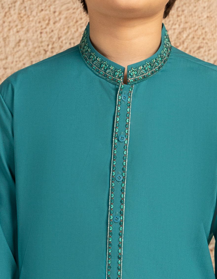 TURQUOISE BLENDED SEMI-FORMAL KURTA TROUSER