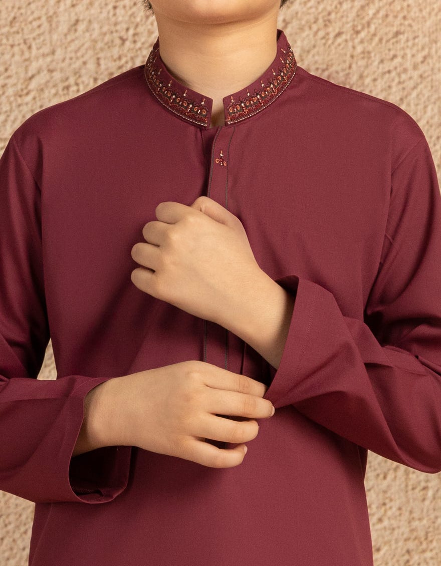 MAROON BLENDED SEMI-FORMAL KURTA TROUSER