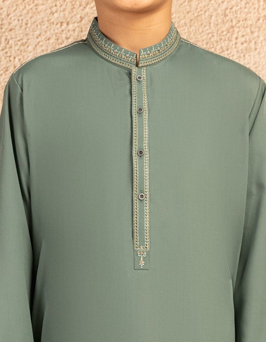 GREEN BLENDED SEMI-FORMAL KURTA TROUSER