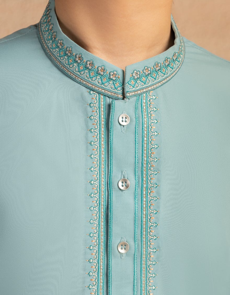 SKY BLUE BLENDED FORMAL KURTA TROUSER