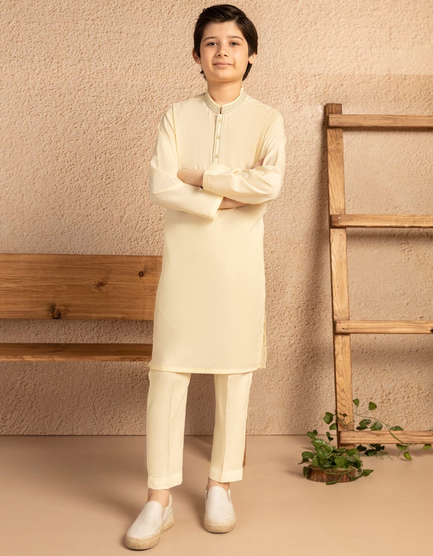 CREAM BLENDED FORMAL KURTA TROUSER