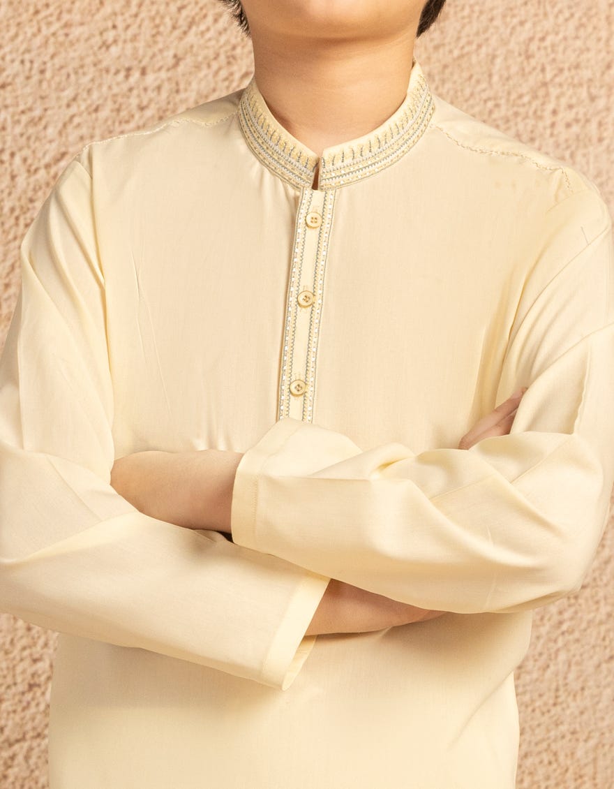 CREAM BLENDED FORMAL KURTA TROUSER
