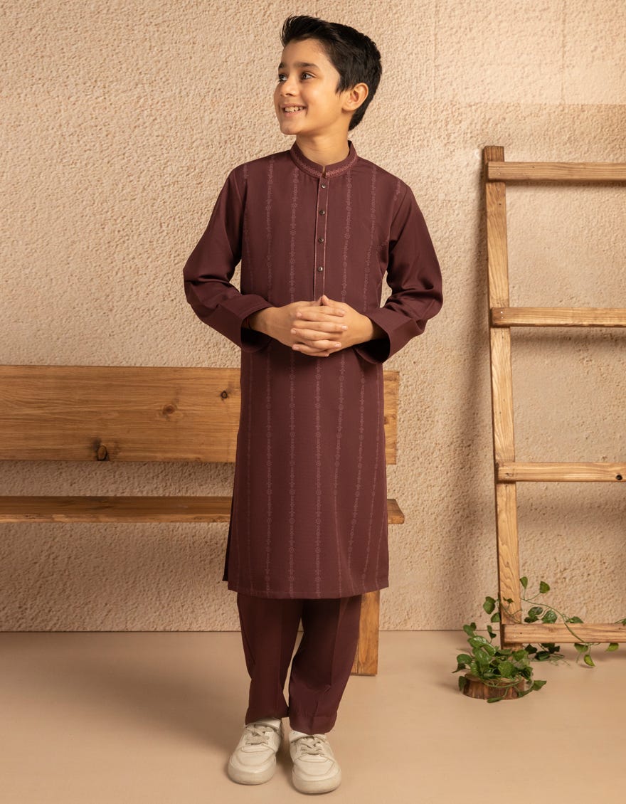 MAROON BLENDED SEMI-FORMAL KURTA TROUSER
