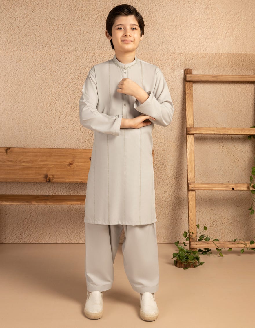 ASH GREY BLENDED SEMI-FORMAL KAMEEZ SHALWAR
