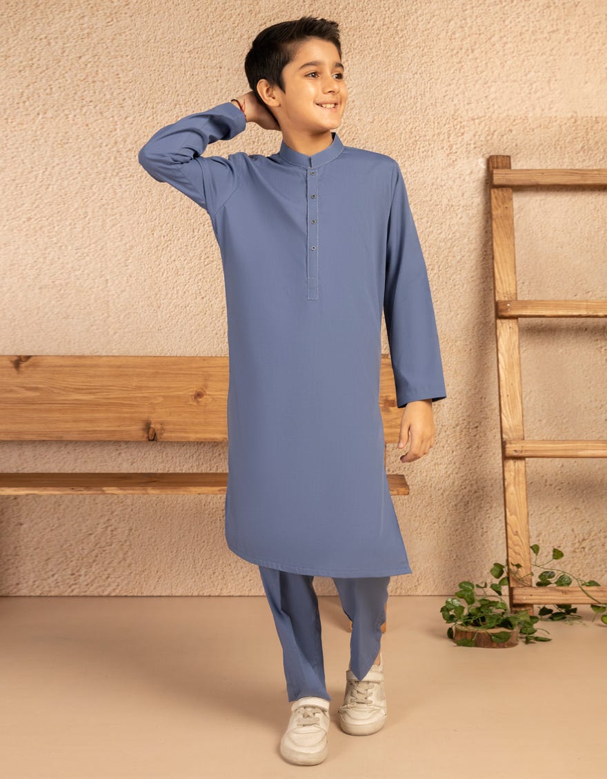 PERIWINKLE BLENDED PLAIN KURTA TROUSER
