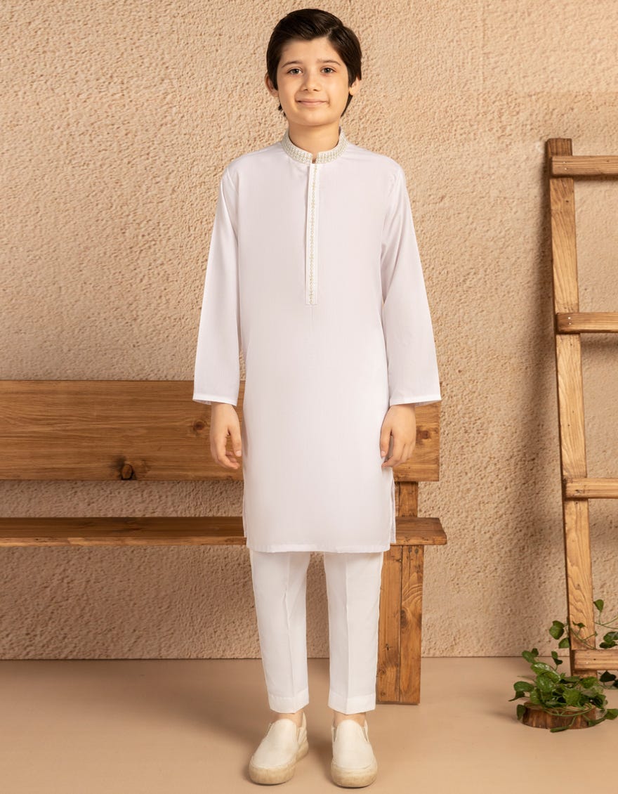 WHITE BLENDED SEMI-FORMAL KAMEEZ SHALWAR