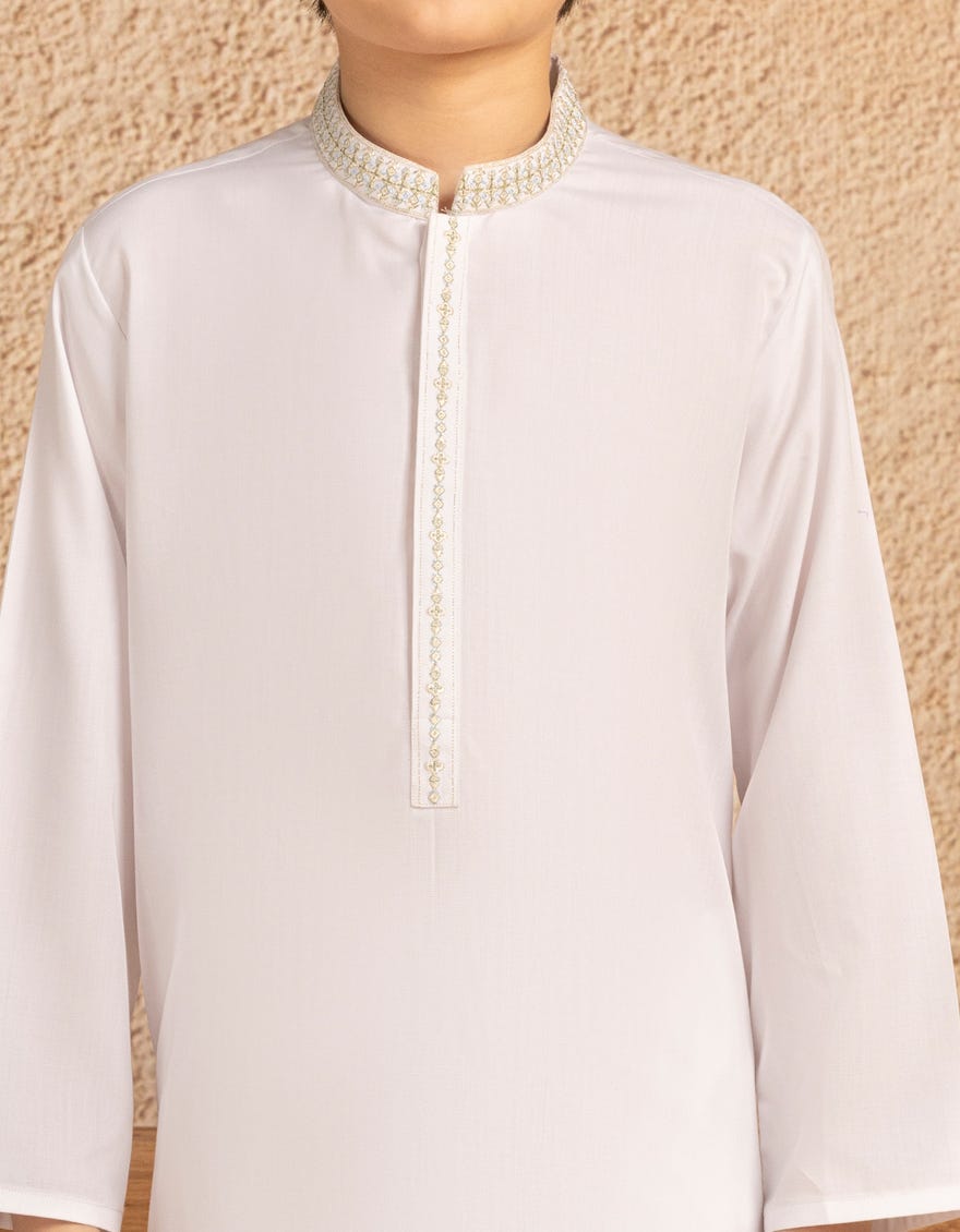 WHITE BLENDED SEMI-FORMAL KAMEEZ SHALWAR