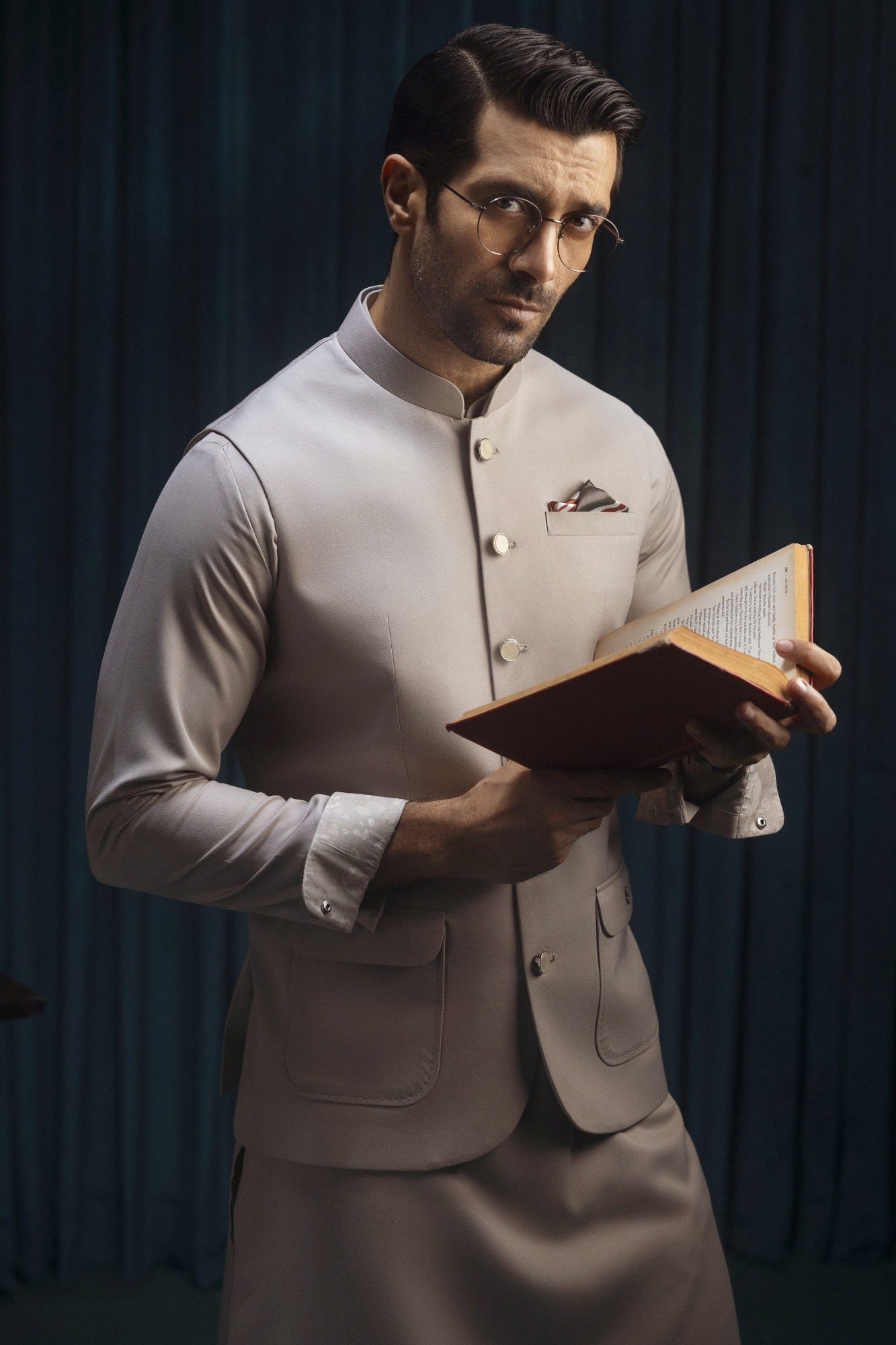 SAINT PAUL - LIME STONE BLENDED KAMEEZ SHALWAR & WAISTCOAT