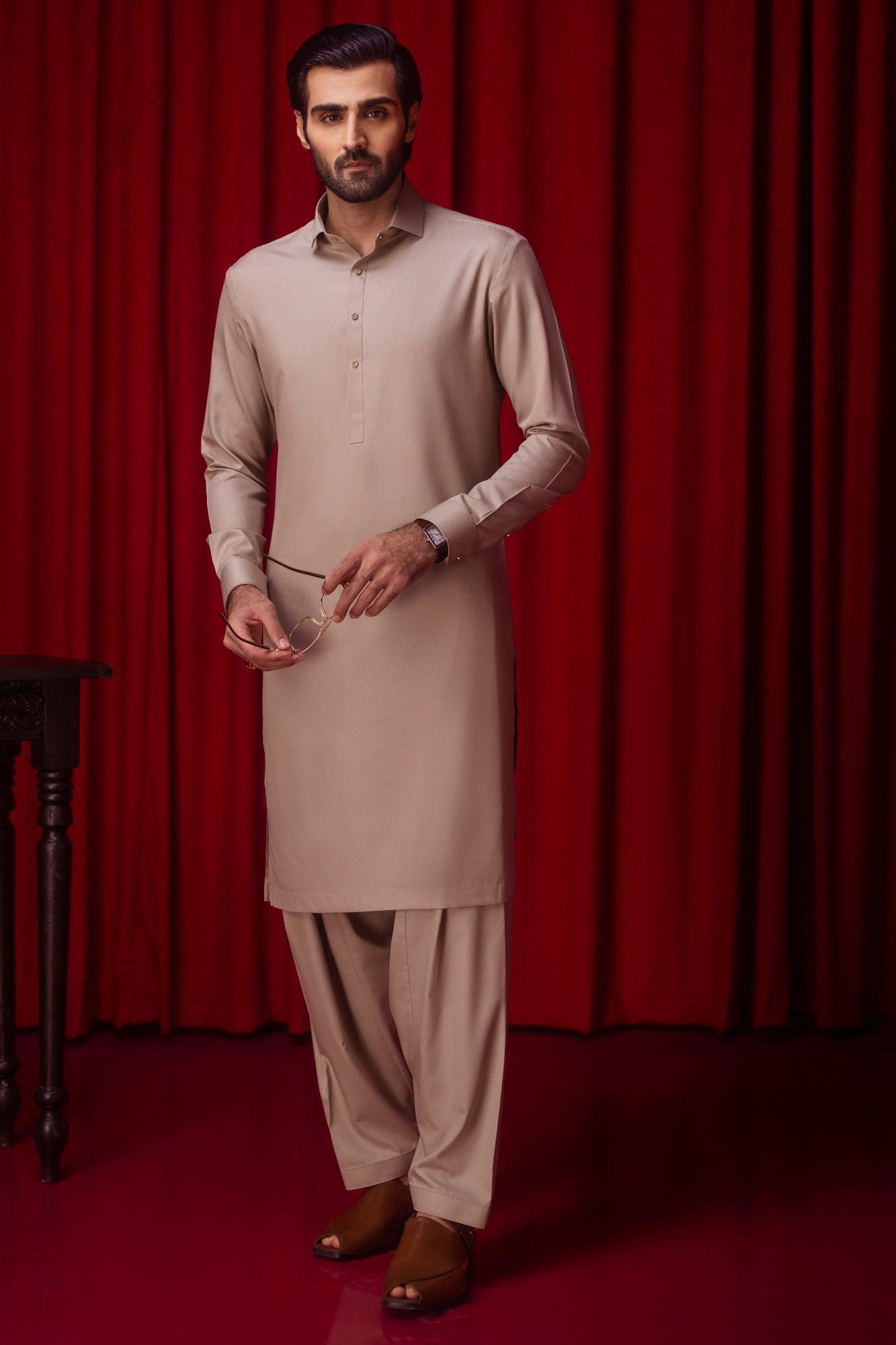 SANTA MARIA - KHAKI BLENDED KAMEEZ SHALWAR