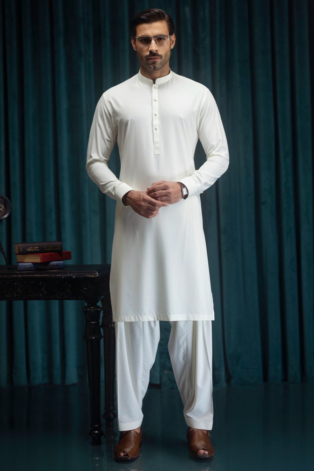 SANTA POLA - CREAM BLENDED KAMEEZ SHALWAR