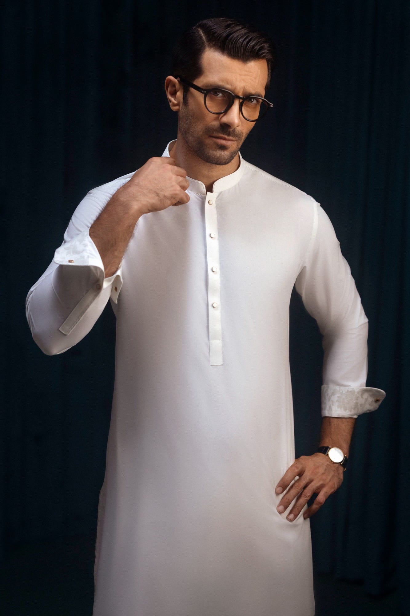 SANTA POLA - OFF WHITE BLENDED KAMEEZ SHALWAR