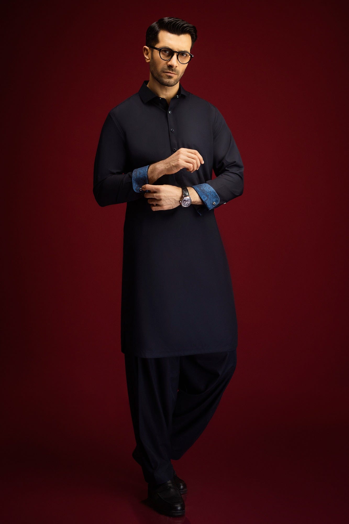 jalisco-navy-blended-kameez-shalwar