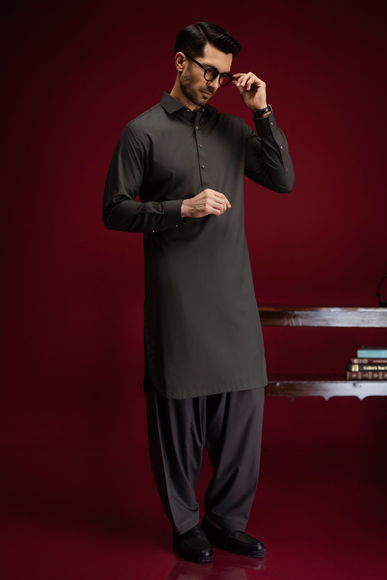 jalisco-deep-olive-blended-kameez-shalwar