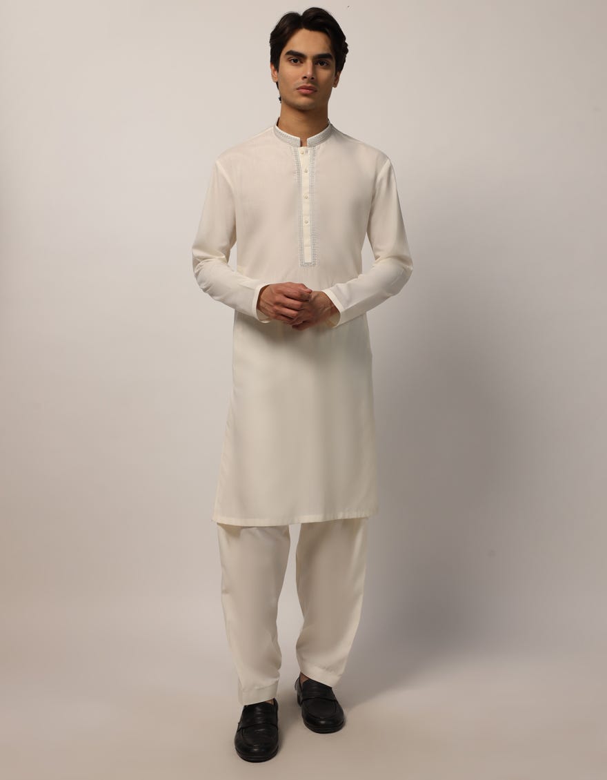 OFF WHITE SEMI-FORMAL KAMEEZ SHALWAR