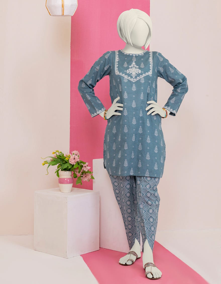 Steel Blue Cambric Teens 2 Piece Stitched | Jgk-S-Ygtl-401-24