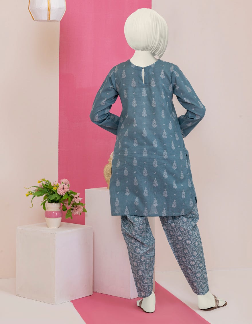 Steel Blue Cambric Teens 2 Piece Stitched | Jgk-S-Ygtl-401-24