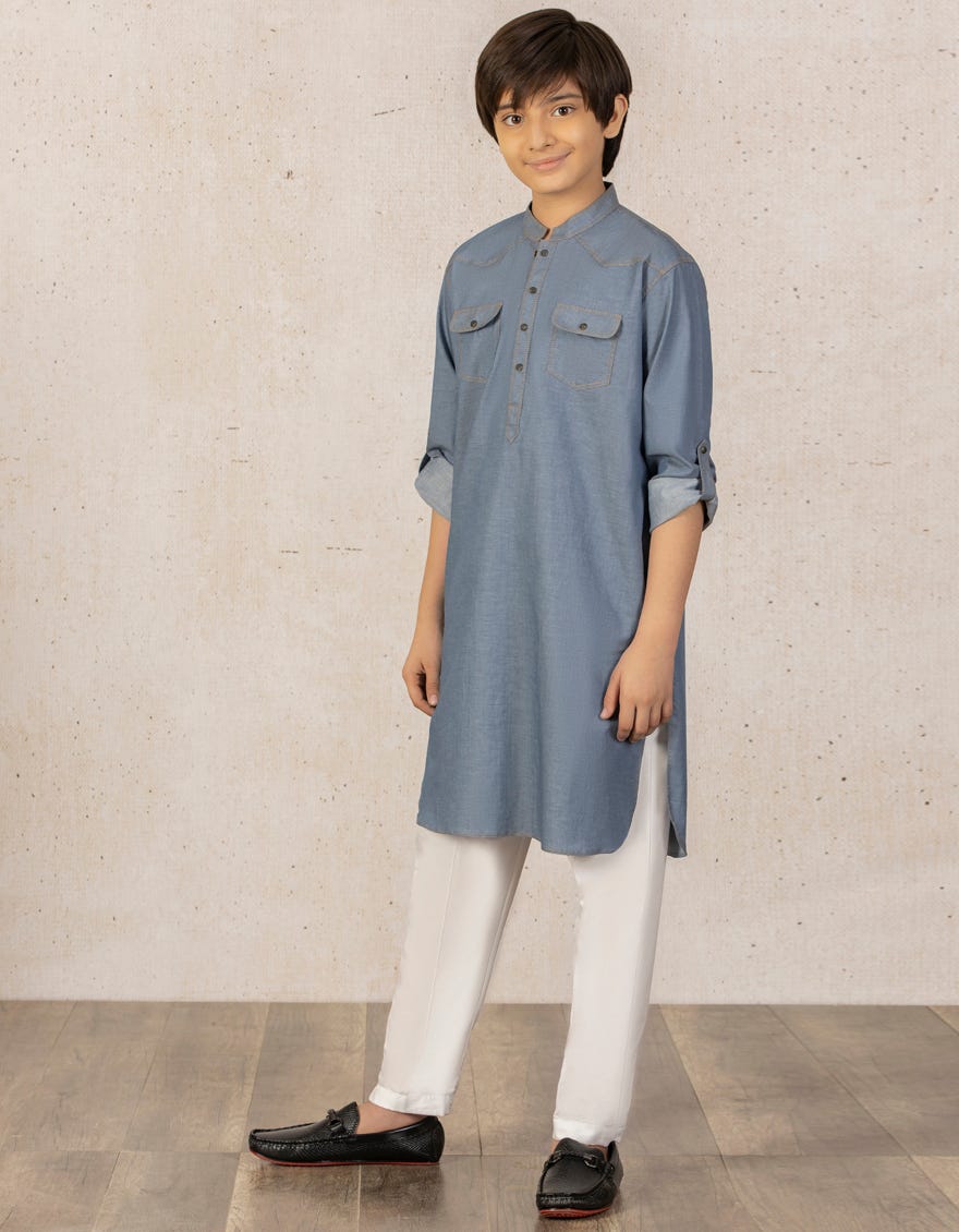 DENIM BLUE COTTON KURTA | JCK-A-40166