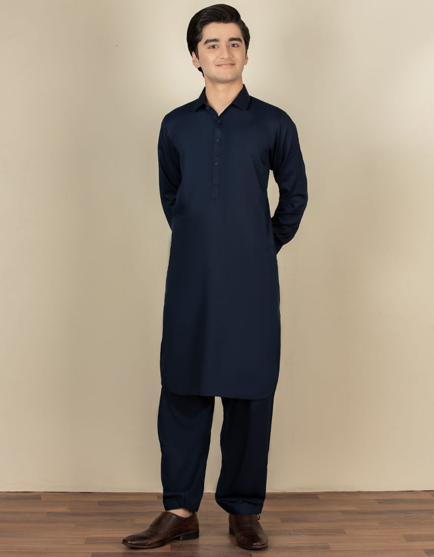 Blue Blended Teen Boy's Kameez Shalwar | Jtks-A-40198-R7-Ap
