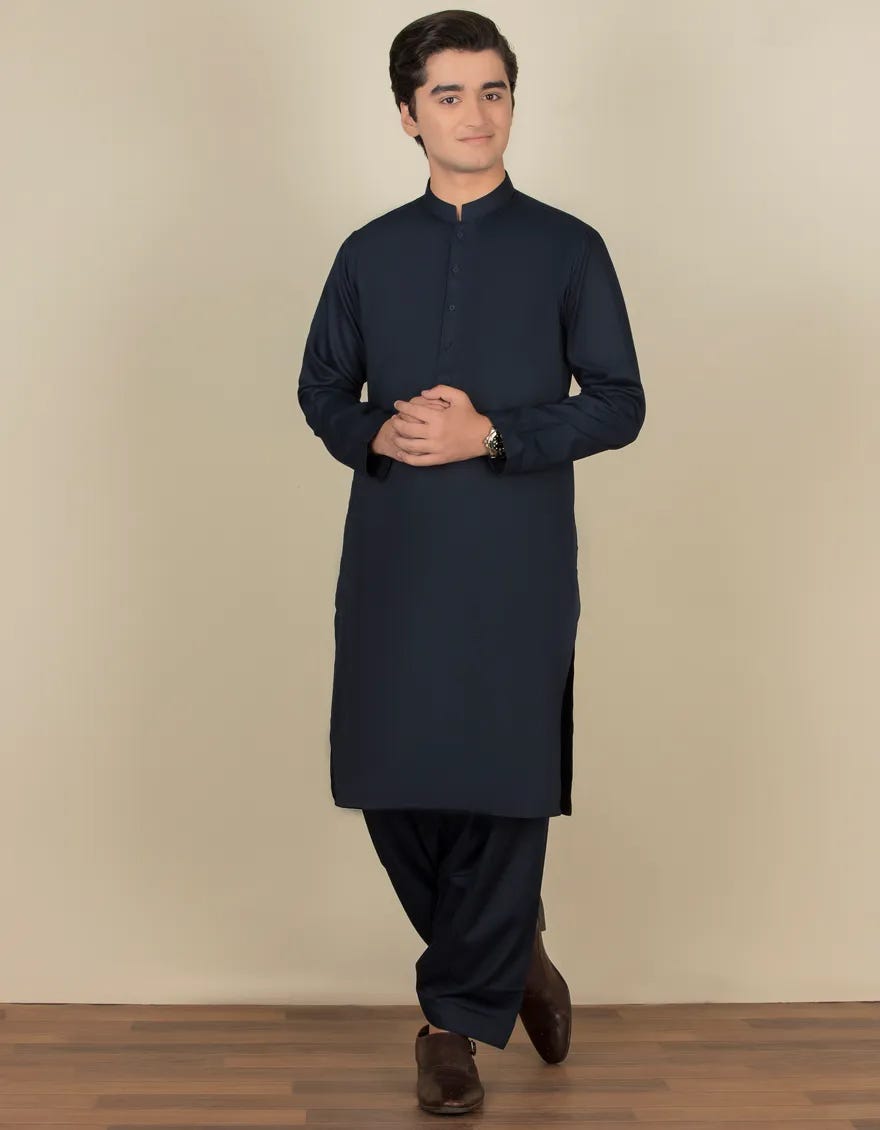 NAVY BLUE BLENDED KAMEEZ SHALWAR | JTKS-A-40199-R13-AP