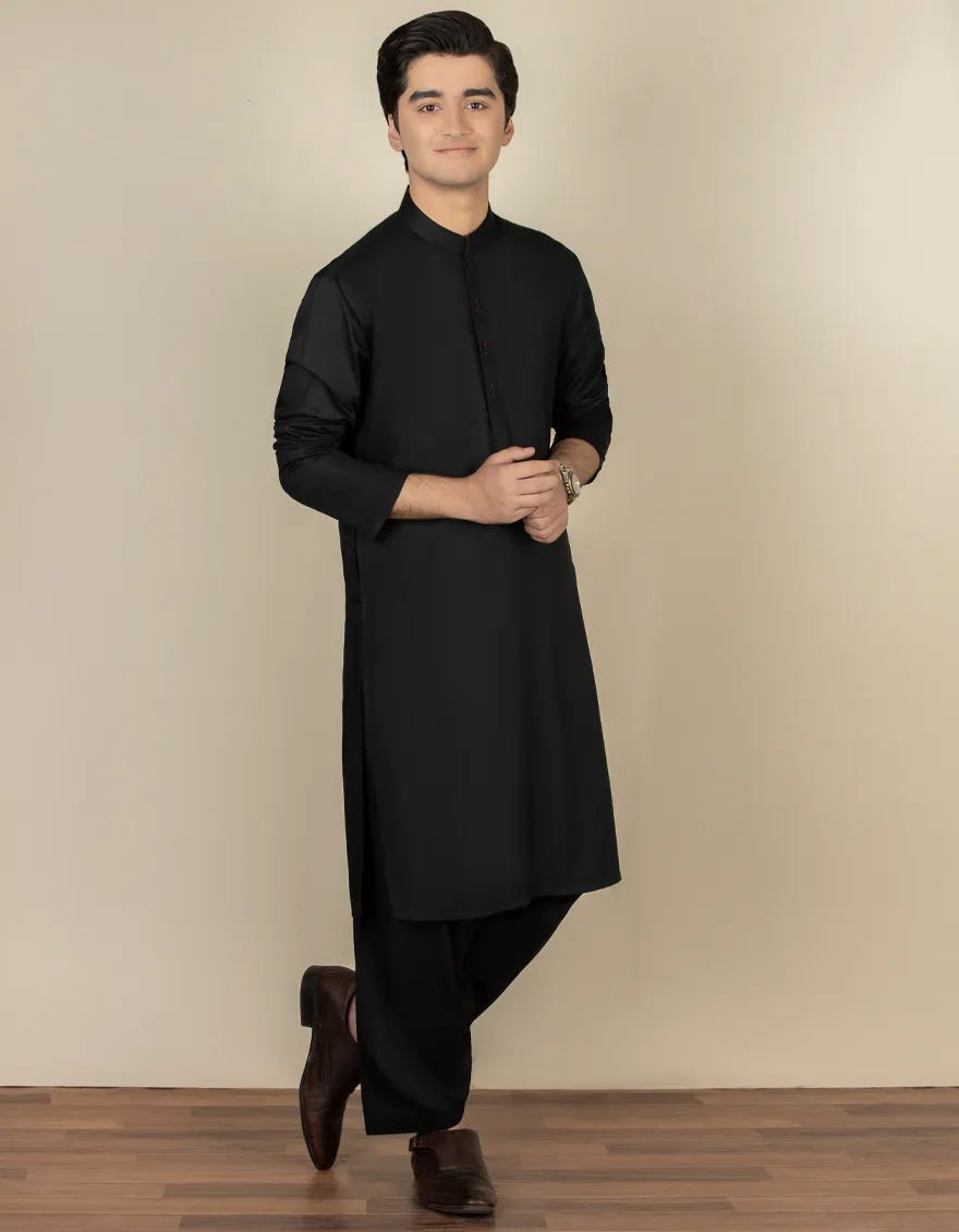 BLACK BLENDED KAMEEZ SHALWAR | JTKS-A-40200-R14-AP