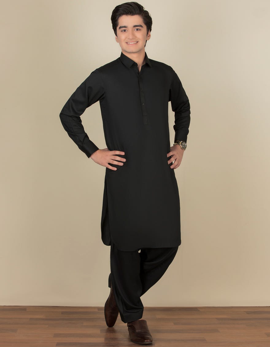 BLACK BLENDED KAMEEZ SHALWAR | JTKS-S-40201-AP