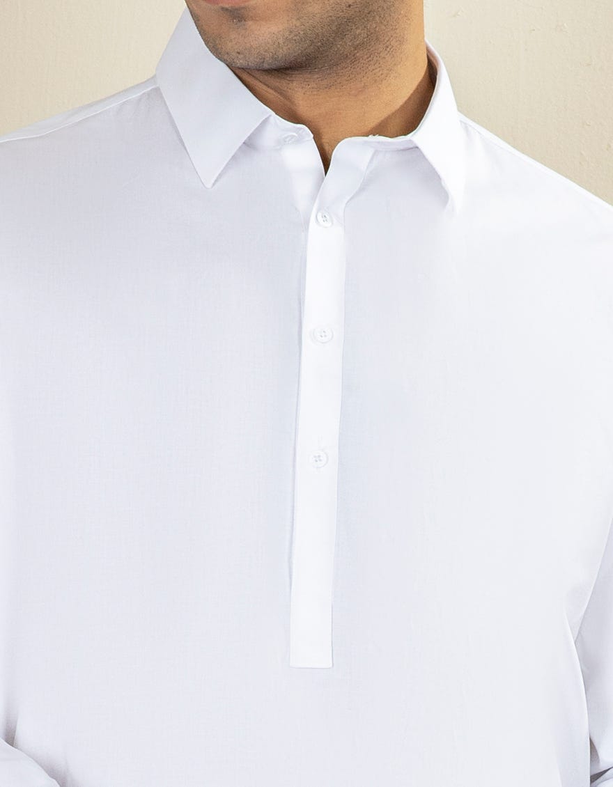 White Cotton Men's Kameez Shalwar | Jjks-A-40202-R3
