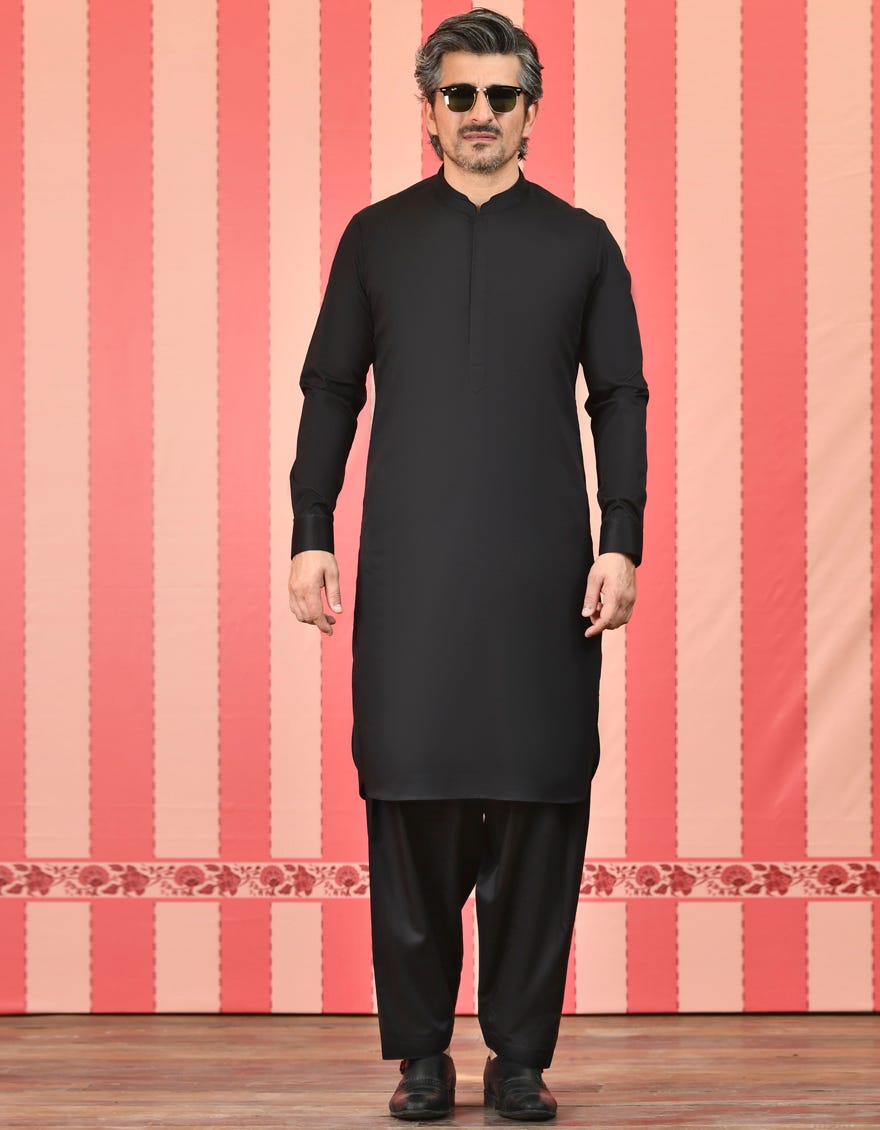 BLACK COTTON UNSTITCHED KAMEEZ SHALWAR FABRIC | JJMS-1978