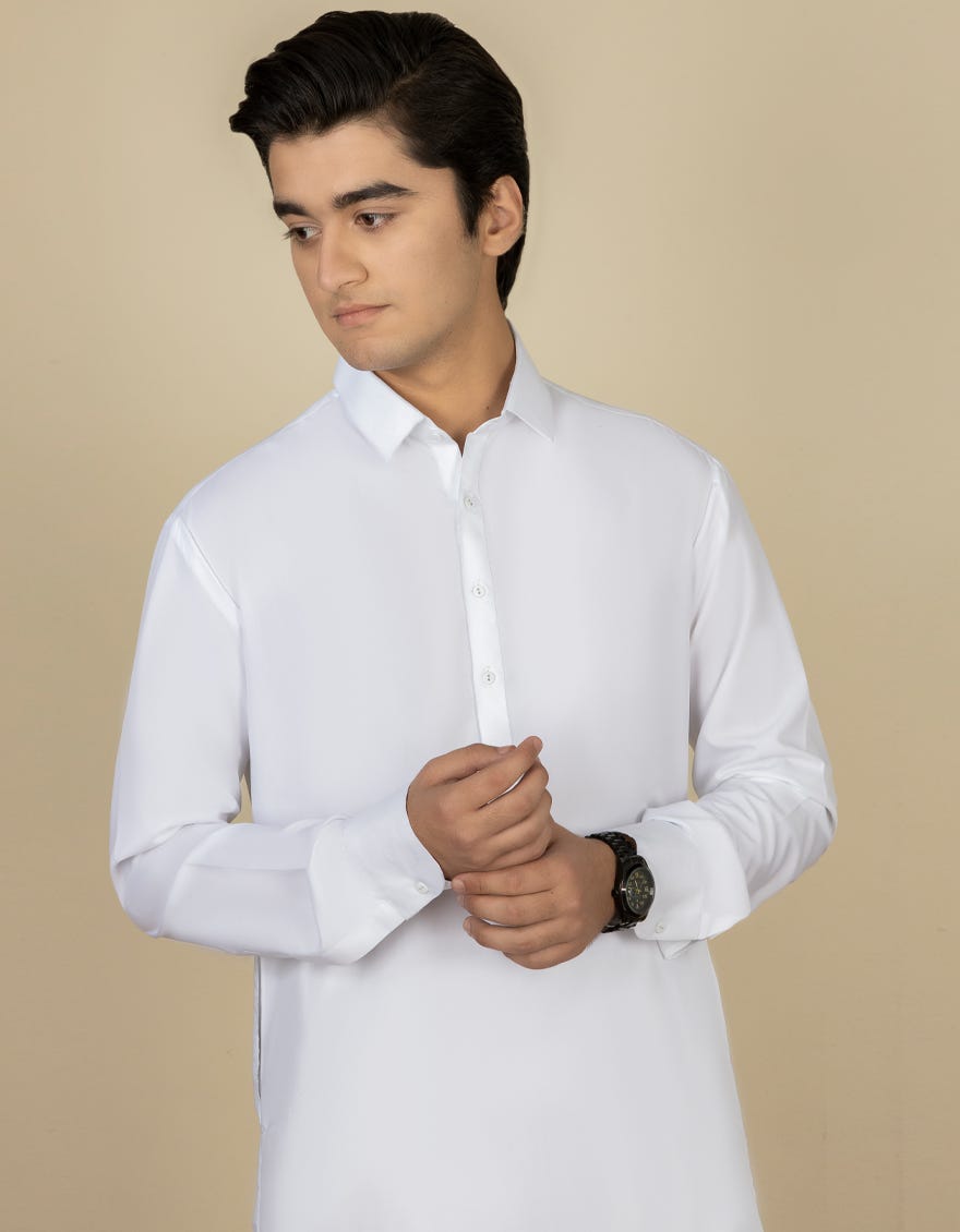 WHITE BLENDED CASUAL KAMEEZ SHALWAR | JTKS-S-40224-AP