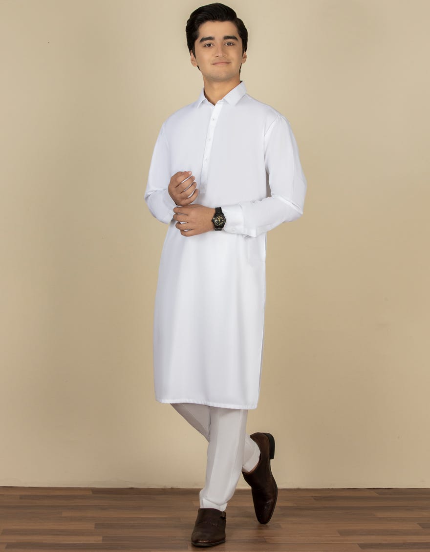 WHITE BLENDED CASUAL KAMEEZ SHALWAR | JTKS-S-40224-AP