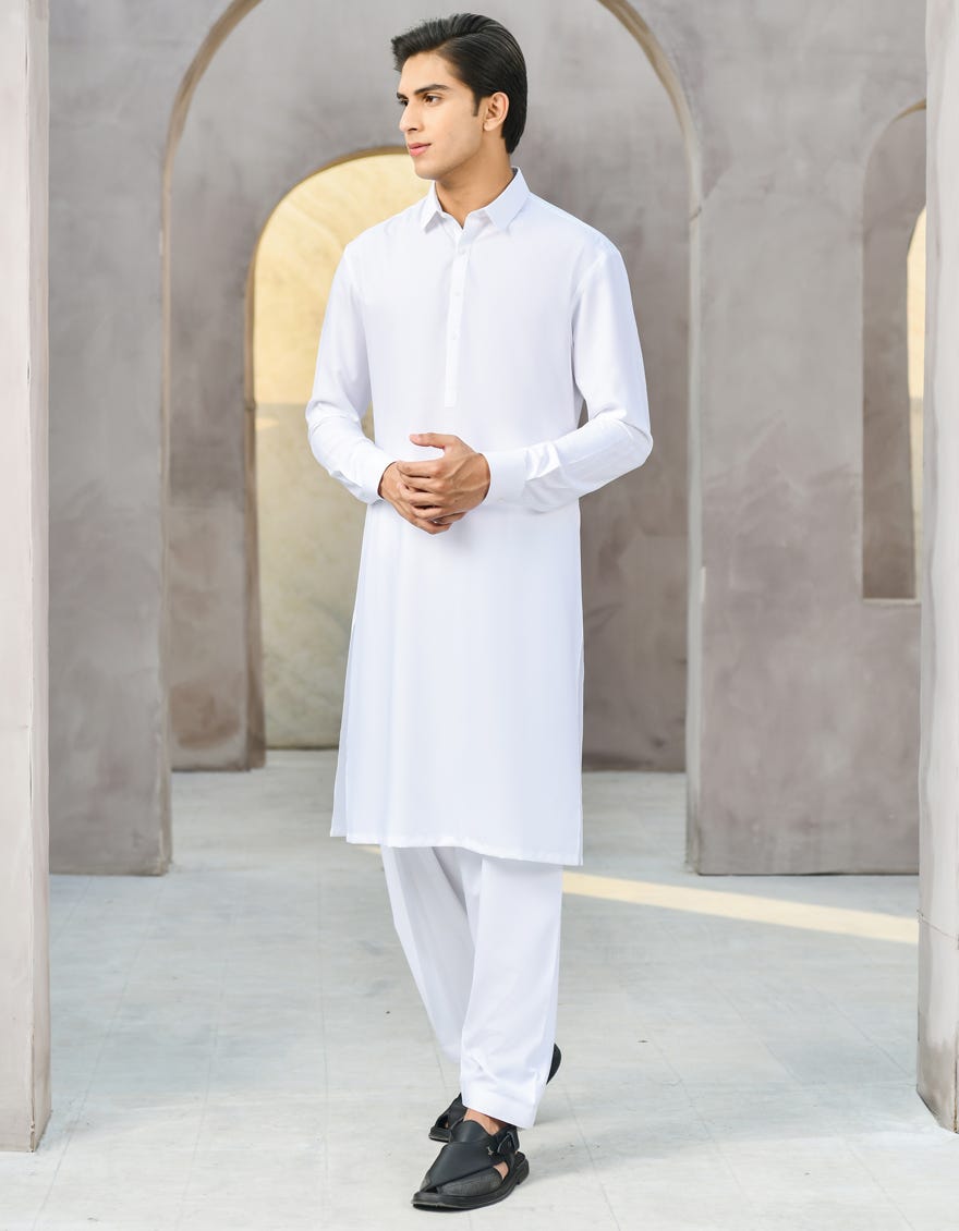 WHITE BLENDED KAMEEZ SHALWAR | JTKS-S-40224-R1
