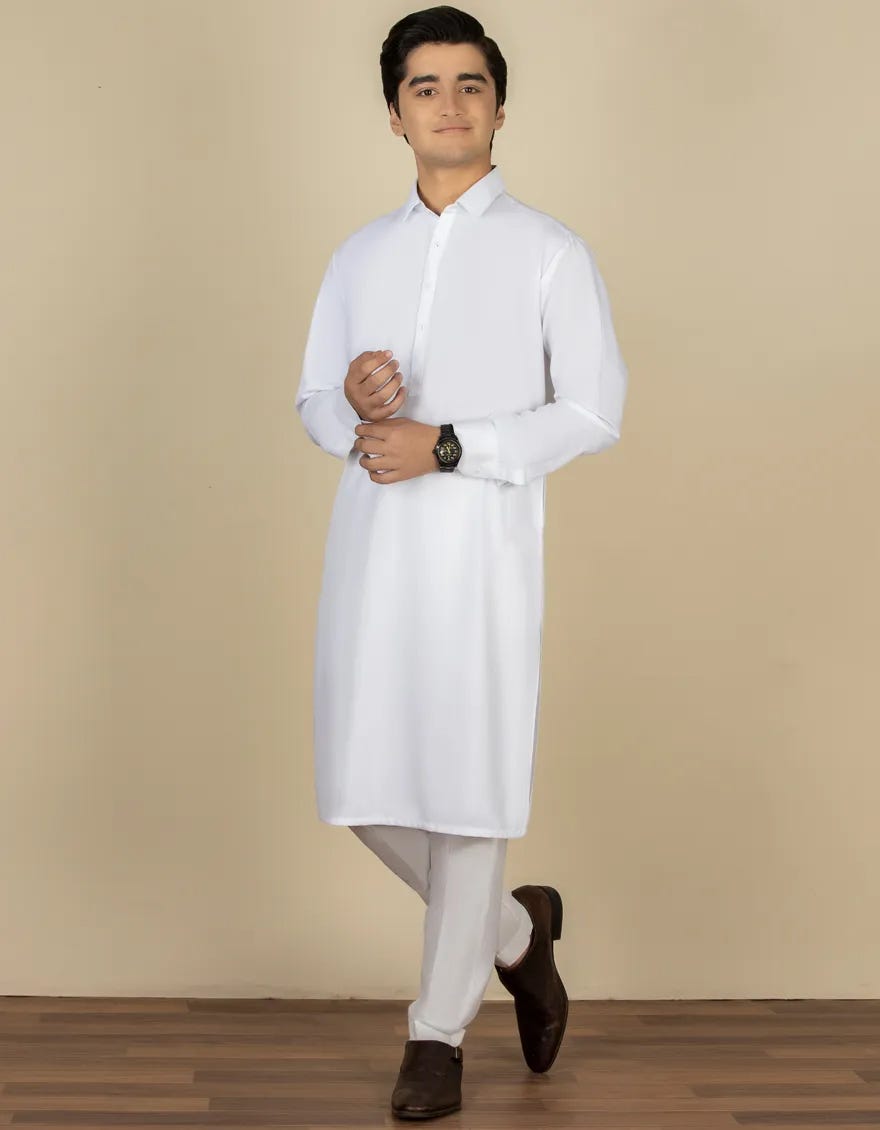 WHITE BLENDED CASUAL KAMEEZ SHALWAR