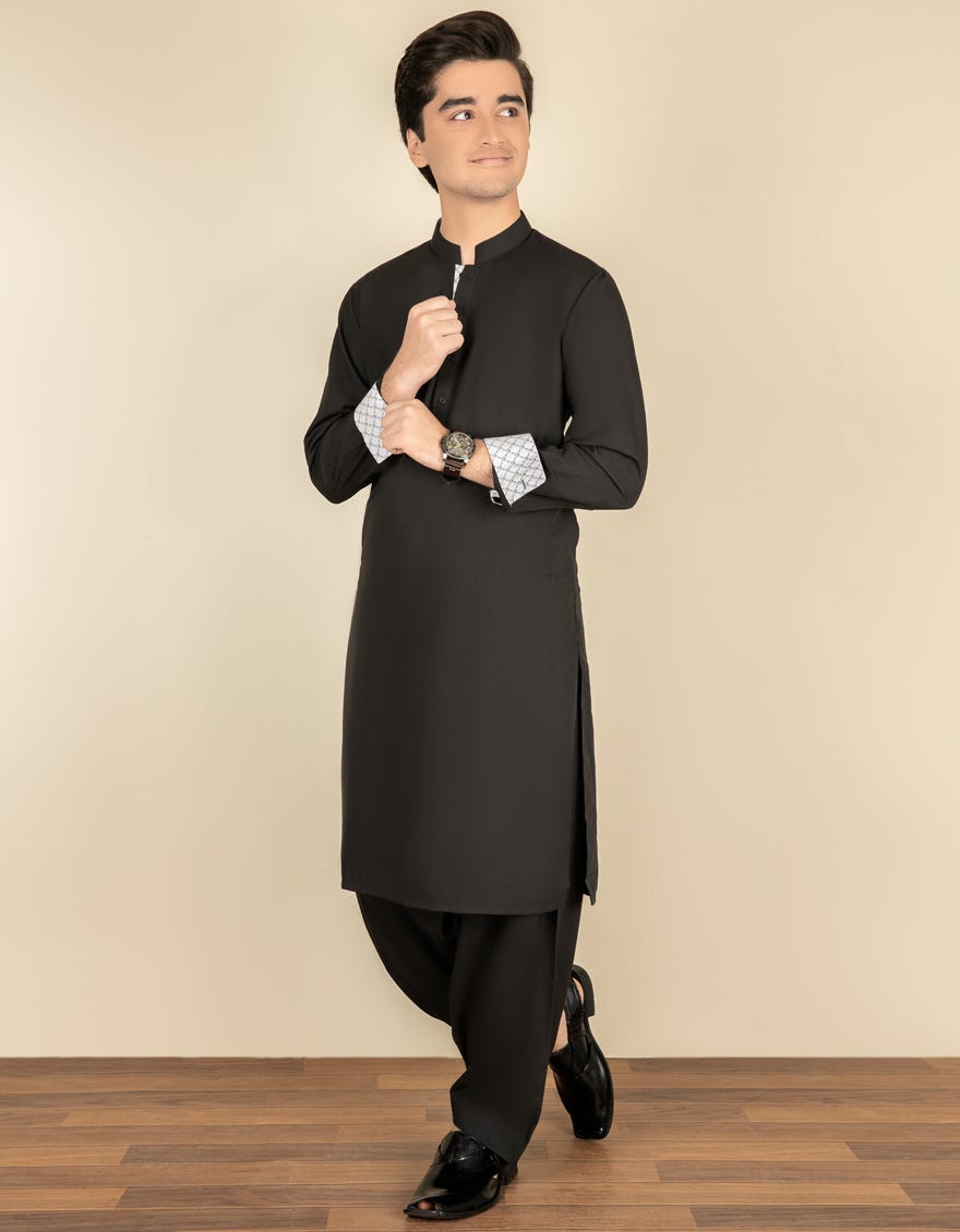 BLACK BLENDED KAMEEZ SHALWAR | JTKS-S-40274