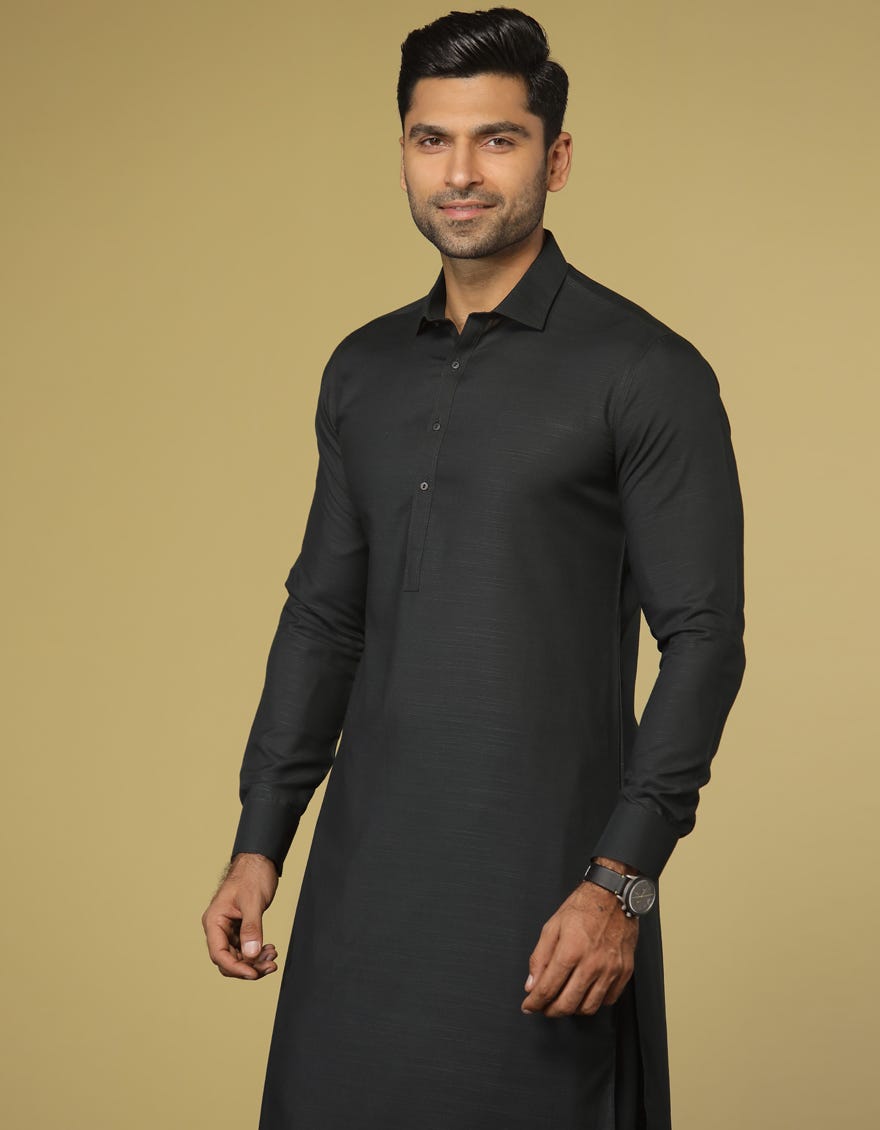 CHARCOAL GREY BLENDED KAMEEZ SHALWAR | JJKS-S-40317